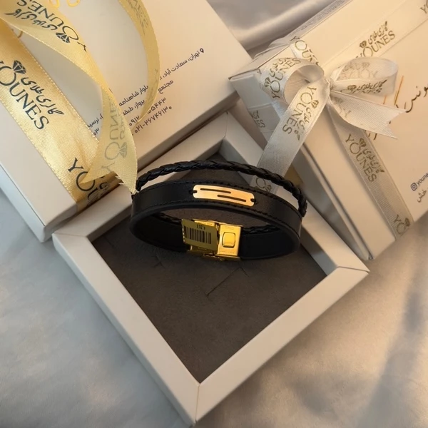 تصویر دوم دستبند طلا چرم مردانه L143